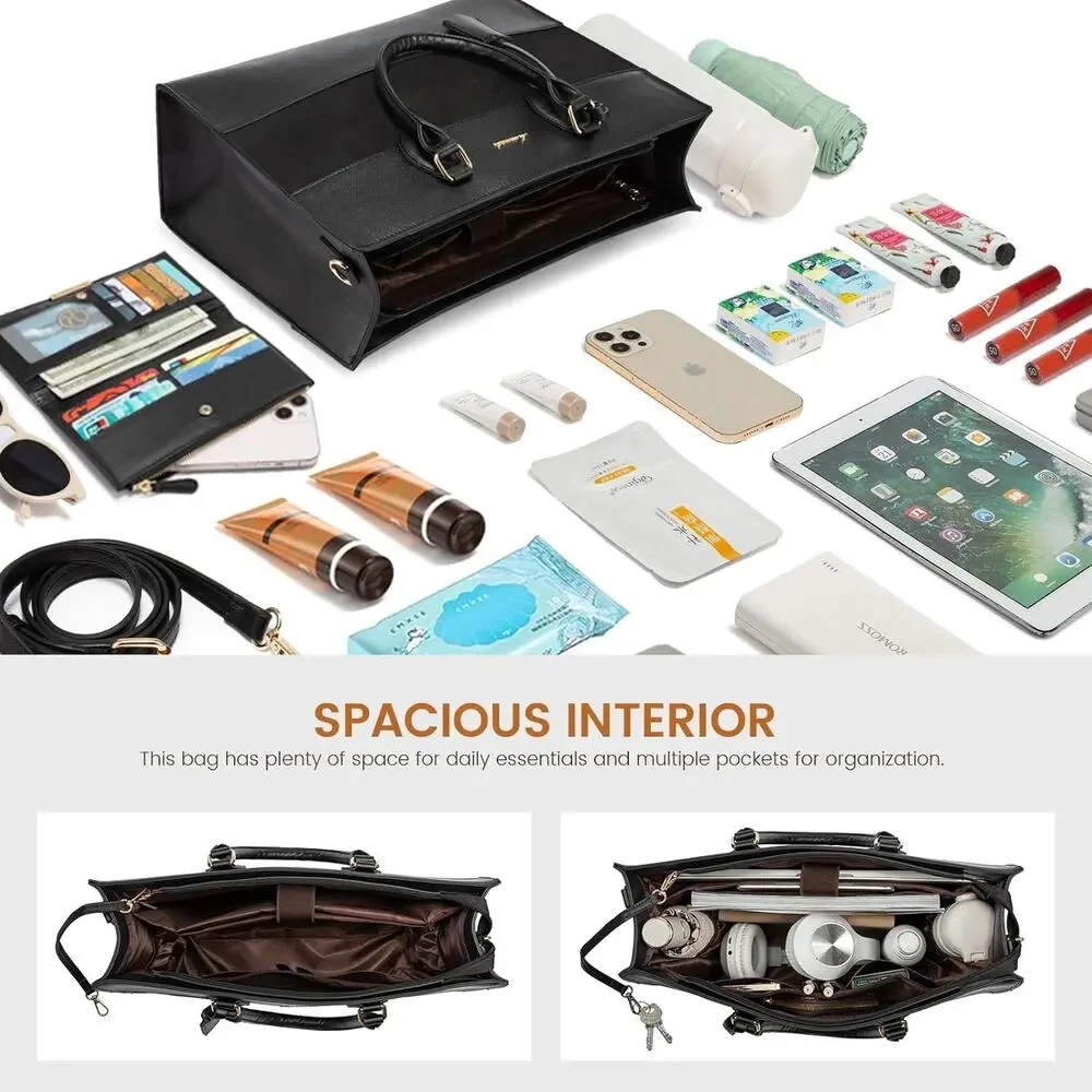 Lovevook Colorblock Vegan Leather Laptop Briefcase Tote Bag